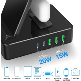 Tacelary 8 in 1 Charging Station, 100W Wireless Charging Station for Multiple Devices Apple with 20W USB C 2 Ports, Aluminum Alloy Cell Phone Charging Station Compatible with iPhone Series, iWatch, AirPods Pro