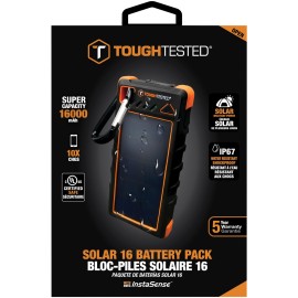 Toughtested Roc16 16,000 Mah Solar Charger And Wireless Portable Power Bank With Flashlight
