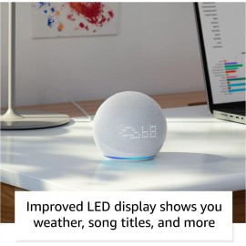 Amazon Echo Dot white (5th Gen) with clock Compact smart speaker with Alexa Glacier White