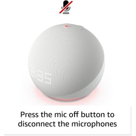 Amazon Echo Dot white (5th Gen) with clock Compact smart speaker with Alexa Glacier White