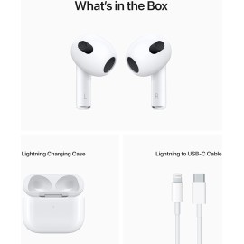 Apple AirPods (3rd Generation) Wireless Ear Buds, Bluetooth Headphones, Personalized Spatial Audio, Sweat and Water Resistant, Lightning Charging Case Included, Up to 30 Hours of Battery Life