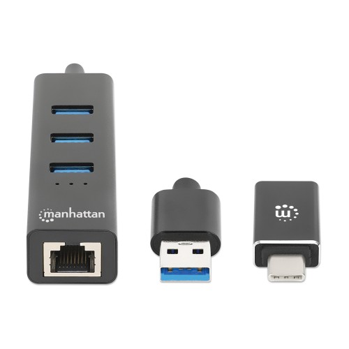 Manhattan 3-Port Usb 3.0 Type-C/A Combo Hub With Gigabit Ethernet Network Adapter