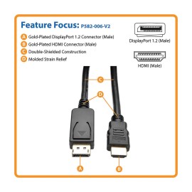 Tripp Lite Displayport 1.2 With Latches To Hdmi M/M Adapter Cable, 4K, 6-Ft.