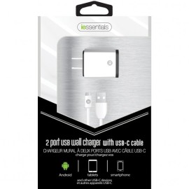 iEssentials 2.4-Amp Dual-USB Wall Charger with USB-A to USB-C™ Cable, 4ft