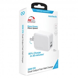 Naztech 30-Watt Power Delivery Dual-Output USB-C® Fast Wall Charger