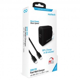 Naztech 20-Watt Power Delivery USB-C® Wall Charger and USB-C® to USB-C® 4-Foot Cable