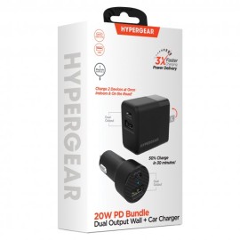HyperGear Two 20-Watt and 2.4-Amp Wall/Car Dual Chargers Bundle (Black)