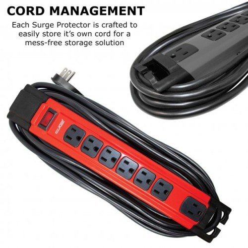 Digital Energy 6-Outlet Metal Surge Protector Power Strip (Red, 15