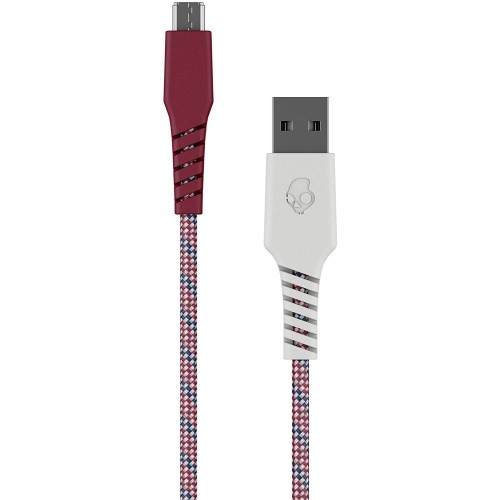 Skullcandy Line Plus Braided Charging Cable, USB-A to Micro USB - White/Crimson