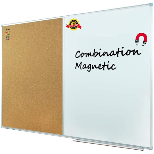 Lockways Magnetic Dry Erase Board and Cork Bulletin Board Combination