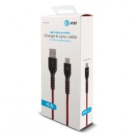 AT&T 10-Foot Charge and Sync USB to Type-C Cable (Red)