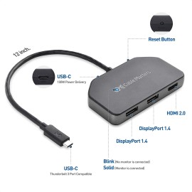 Cable Matters 4K Triple Display USB C Hub with 2X DisplayPort, HDMI, and 100W Charging for Windows and Linux  - Not Compatible with Mac