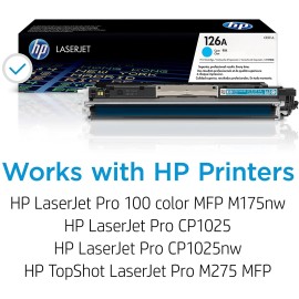 Original HP 126A Cyan Toner Cartridge | Works with HP LaserJet Pro 100 color MFP M175 Series, HP LaserJet Pro CP1025 Series, HP TopShot LaserJet Pro M275 MFP Series | CE311A