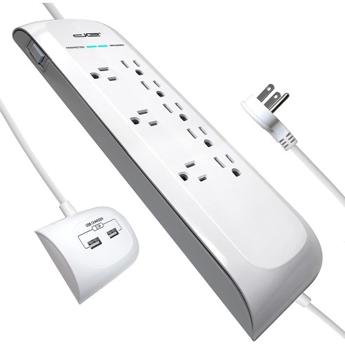 Digital Energy 8 Outlet 4200 Joules 25 FT Surge Protector Power Strip with Separated 2 USB Ports Strip