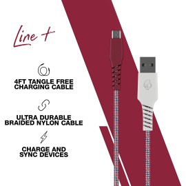 Skullcandy Line Plus Braided Charging Cable, USB-A to Micro USB - White/Crimson