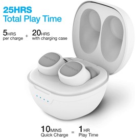 Naztech Freedom+ True Wireless Noise Cancelling Earbuds [Wireless Charging Pad & Charging Case] for Home Office, Online Classes + More (White)
