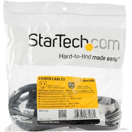 StarTech 6ft Power Cord with 125 Volts at 13 Amps - 16 AWG Power Extension Cable Cord - NEMA 5-15R to NEMA 5-15P