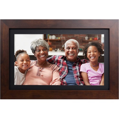 Brookstone PhotoShare 14” Smart Digital Picture Frame, Send Pics from Phone to Frames, WiFi, 8 GB, Holds 5,000+ Pics, HD Touchscreen, Premium Espresso Wood, Easy 1-min Setup
