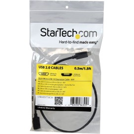 StarTech0.5m 20in Micro-USB Extension Cable - M/F - Micro USB Male to Micro USB Female Cable