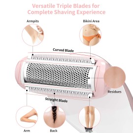 Brori Electric Razor for Women Bikini Trimmer Painless Lady Electric Shaver Wet and Dry Pubic Hairs Removal Trimmer for Leg Underarm Arm Rechargeable Cordless with LED Light