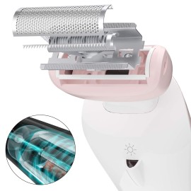 Brori Electric Razor for Women Bikini Trimmer Painless Lady Electric Shaver Wet and Dry Pubic Hairs Removal Trimmer for Leg Underarm Arm Rechargeable Cordless with LED Light