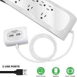 Digital Energy 8 Outlet 4200 Joules 25 FT Surge Protector Power Strip with Separated 2 USB Ports Strip