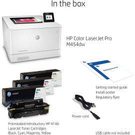 HP Color LaserJet Pro M454dw Printer color Duplex laser A4/Legal 38400 x 600 dpi up to 27 ppm (mono) / up to 27 ppm (color) capacity: 300 sheets USB 2.0, Gigabit LAN, Wi-Fi(n), USB host