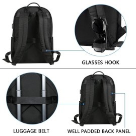KROSER Laptop Backpack 15.6 Inch Upgraded Fashion School Backpack Water-Repellent Cumpter Backpack Laptop Bag Nylon Casual Daypack with USB Charging Port for Travel/Business/College/Women/Men-Black