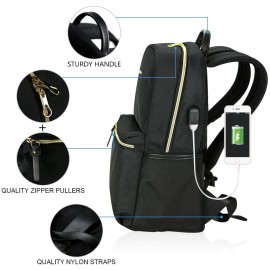 KROSER Laptop Backpack 15.6 Inch Upgraded Fashion School Backpack Water-Repellent Cumpter Backpack Laptop Bag Nylon Casual Daypack with USB Charging Port for Travel/Business/College/Women/Men-Black