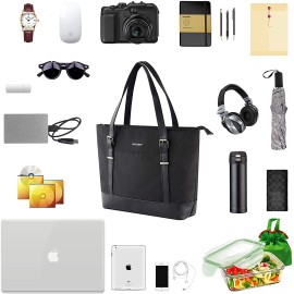 KROSER Laptop Tote bag 15.6 Inch Large Shoulder Bag Lightweight with USB Charging Port Water-repellent Nylon Computer Tote Bag Women Stylish Handbag