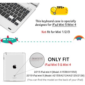 ONHI Wireless Keyboard Case for iPad Mini 5 / Mini 4 Keyboard Case Plastic Alloy Shell Smart Folio Case Auto Sleep/Wake, Silent Typing