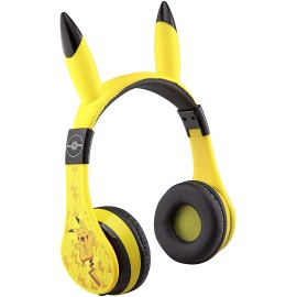 Pokemon Kids Bluetooth Headphones, Wireless Headphones with Microphone Includes Aux Cord, Volume Reduced Kids Foldable Headphones for School, Home, or Travel