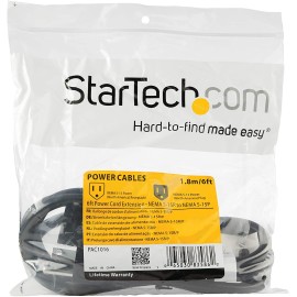 StarTech 6ft Power Cord with 125 Volts at 13 Amps - 16 AWG Power Extension Cable Cord - NEMA 5-15R to NEMA 5-15P
