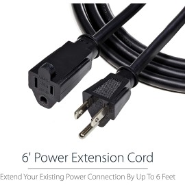 StarTech 6ft Power Cord with 125 Volts at 13 Amps - 16 AWG Power Extension Cable Cord - NEMA 5-15R to NEMA 5-15P