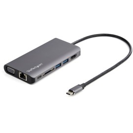 StarTech USB C Multiport Adapter, USB-C Mini Travel Dock with 4K HDMI or 1080p VGA, 3x USB 3.0 Hub, SD, GbE, Audio, 100W PD Pass-Through,