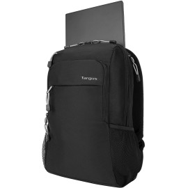 Targus Intellect Advanced Laptop Backpack for Lightweight Water-Resistant Slim Travel with Padded Back Support, Quick Access Stash Pouch, Protective Sleeve for 15.6-Inch, Black (TSB968GL)