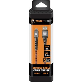 Tough Tested Charge & Sync USB Type-A to USB-C Hi-Speed Braided-Fabric 6-Foot Cable