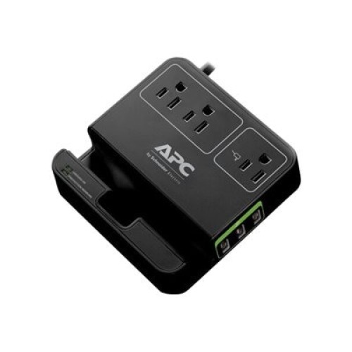 APC Essential SurgeArrest, 3 Outlets, 3 USB Charging Ports, 120V, Black