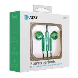 At&T Eba01-Grn In-Ear Wired Stereo Earbuds With Microphone (Green)