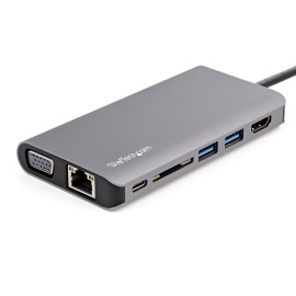 StarTech USB C Multiport Adapter, USB-C Mini Travel Dock with 4K HDMI or 1080p VGA, 3x USB 3.0 Hub, SD, GbE, Audio, 100W PD Pass-Through,