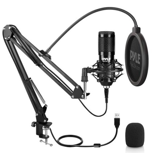 Pyle Professional USB Podcast Microphone Kit - High-Res. Mic with USB Cable, Pop Filter, Mic Stand, Shock Mount