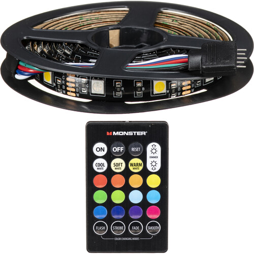 Monster Smart Illuminessence Indoor Led Usb-Powered Multi-Color Sound-Reactive Light Strip With Remote, 6.5 Feet