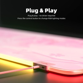 Pink RGB LED Gaming Mouse Pad, 14 Modes Glow Pad, Extra Large Gaming Mousepad