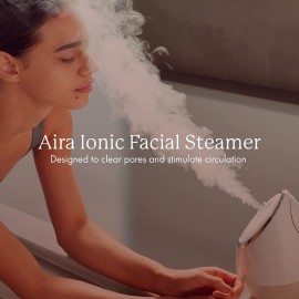 Vanity Planet Aira Ionic Facial Steamer (Beige) - Pore Cleaner That Detoxifies, Cleanses and Moisturizes - Adjustable Nozzle, Water Tank with 3 Essential Oil Baskets