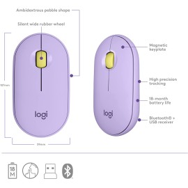 Logitech Pebble Pebble Wireless Mouse with Bluetooth or 2.4 GHz Receiver - Lavender Lemonade