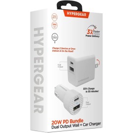 Hypergear Two 20-Watt And 2.4-Amp Wall/Car Dual Chargers Bundle (White)
