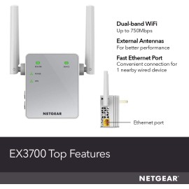 NETGEAR Wi-Fi Range Extender EX3700 - Coverage Up to 1000 Sq Ft and 15 Devices with AC750 Dual Band Wireless Signal Booster & Repeater (Up to 750Mbps Speed), and Compact Wall Plug Design