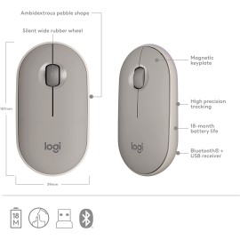 Logitech Pebble Wireless Mouse with Bluetooth or 2.4 GHz Receiver - Sand