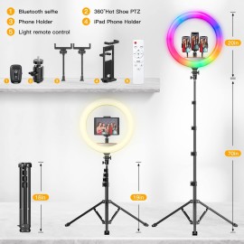 Auriani RGB Ring Light 18 inch Atmosphere Ringlight with Tripod Stand for Phone Cameras, iPads, Live Streams,