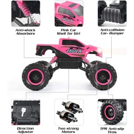 DOUBLE E RC Cars for Girls Newest 1:12 Scale Remote Control Car with Rechargeable Batteries and Dual Motors Off Road RC Trucks (Pink)